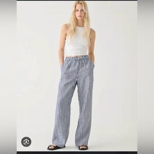 J. Crew Soleil Linen Pants Hickory Stripe Blue & White Engineer Stripes Size XL